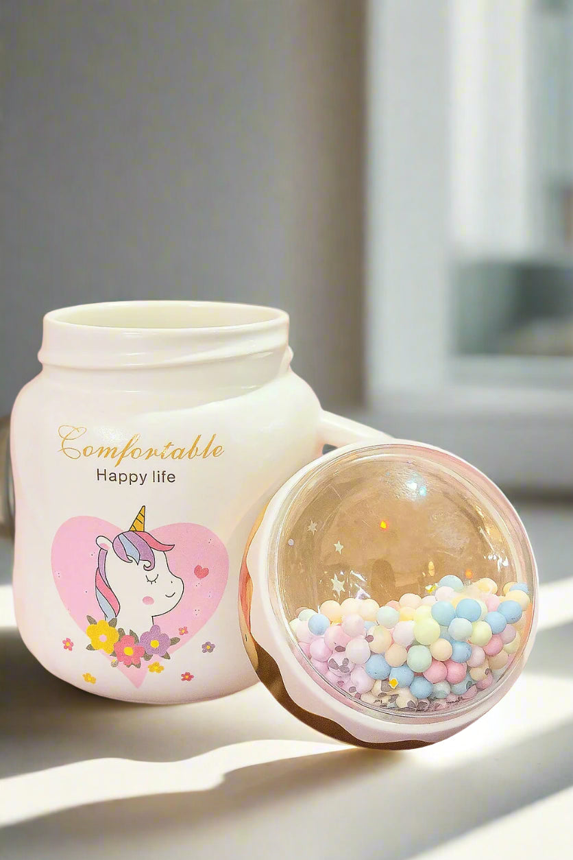 🦄✨ Cute Unicorn Ceramic Mug with Bubble Lid 🌸☕
