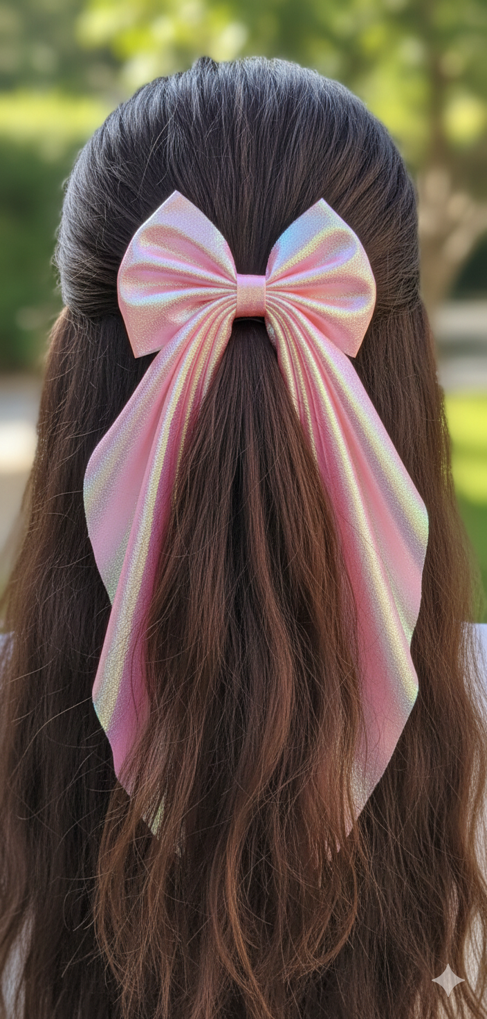 🎀 Pastel Pink Iridescent Bow Hair Clip 🎀