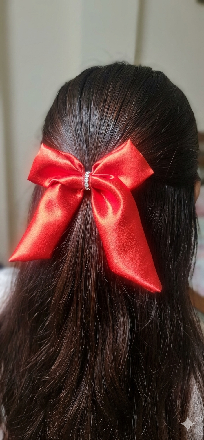 🎀 Elegant Red Satin Bow Hair Accessory ❤️