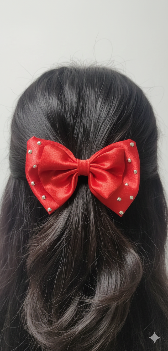 🎀 Elegant Red Satin Bow Hair Clip ❤️