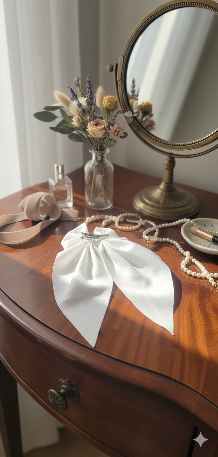 🎀 Elegant White Satin Bow Hair Clip 🎀