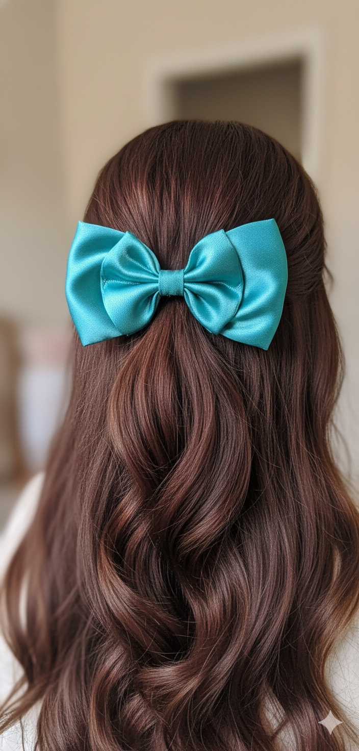 🎀 Teal Satin Bow Hair Clip – Elegant Everyday Accessory 🎀