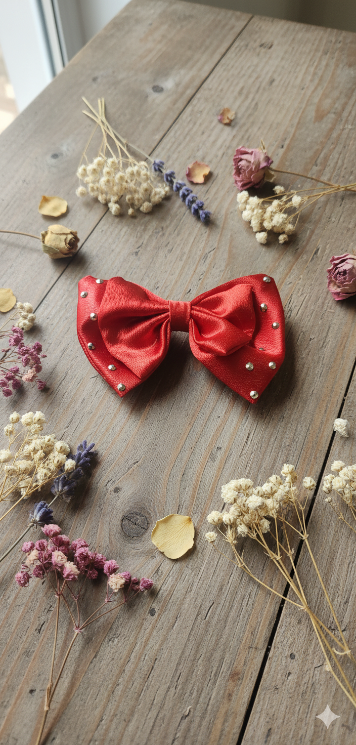 🎀 Elegant Red Satin Bow Hair Clip ❤️
