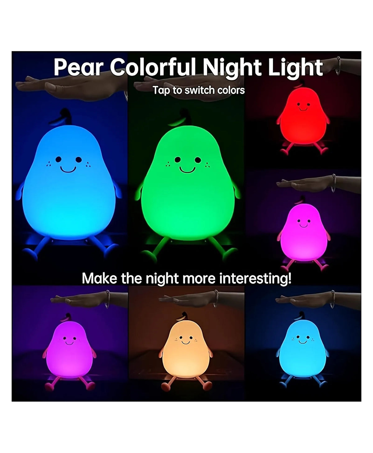 🍐 Multicolor Silicone Pear-Shaped Touch Night Lamp