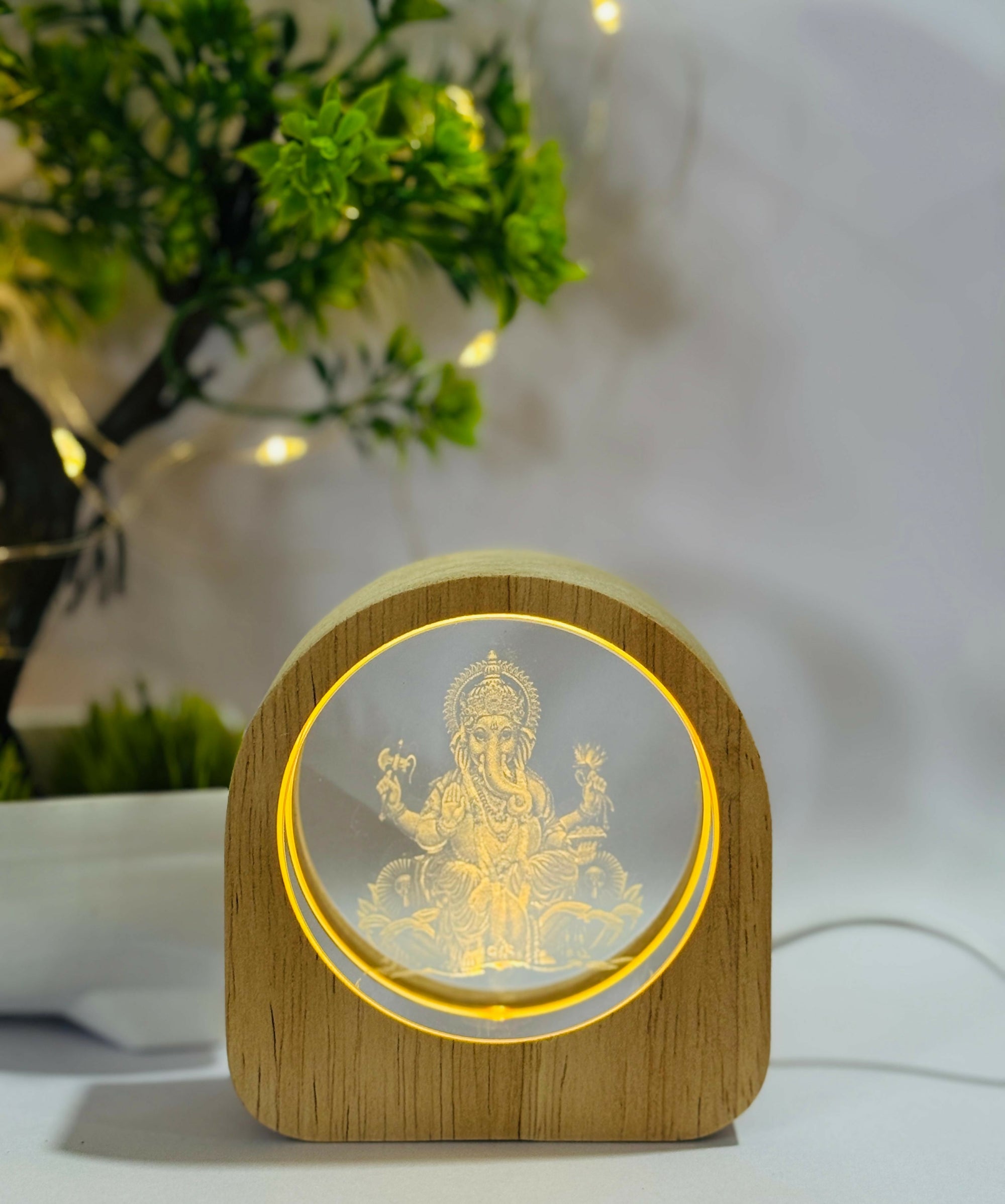 🕉️ Divine Ganesha LED Wooden Frame Light 🌟
