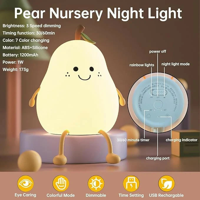 🍐 Multicolor Silicone Pear-Shaped Touch Night Lamp