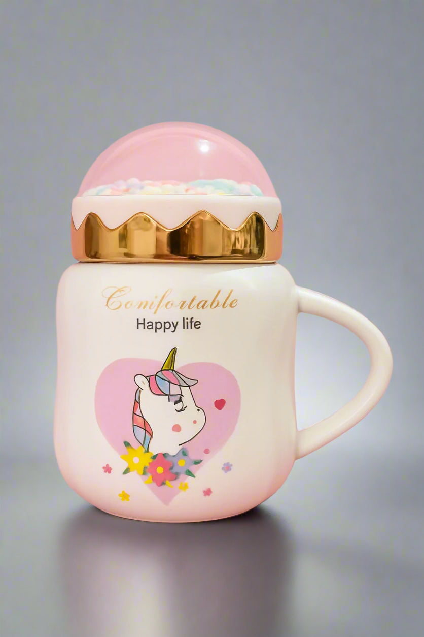 🦄✨ Cute Unicorn Ceramic Mug with Bubble Lid 🌸☕