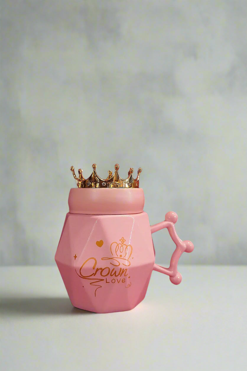 👑✨ Crown Love Ceramic Mug with Golden Crown Lid 🌸☕