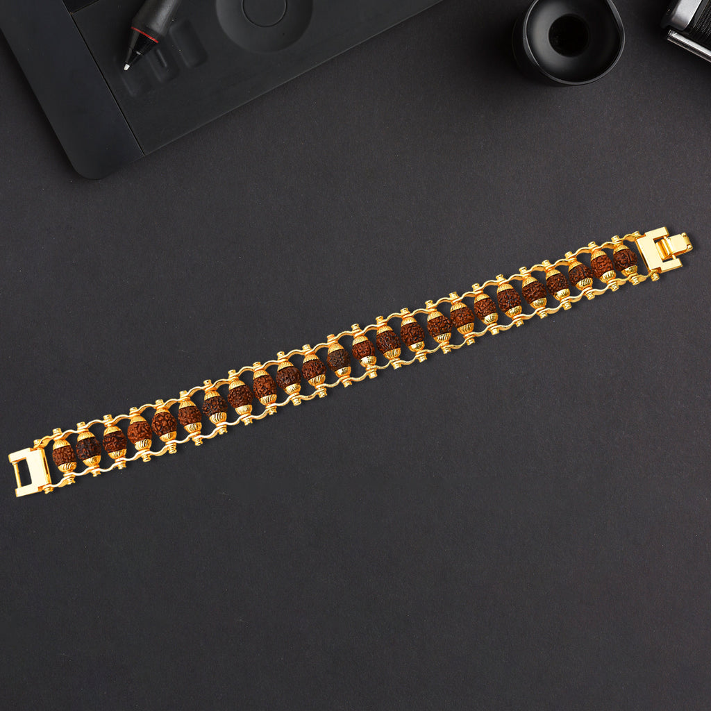 Rudraksha Rakhi For Brother  Golden Modern Rudraksha Bracelet Rakhi (1 Pc)