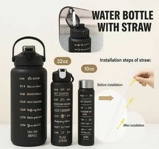 💧 HydroMate™ Black Water Bottle Set – 3 Sizes for Every Lifestyle 🖤✨