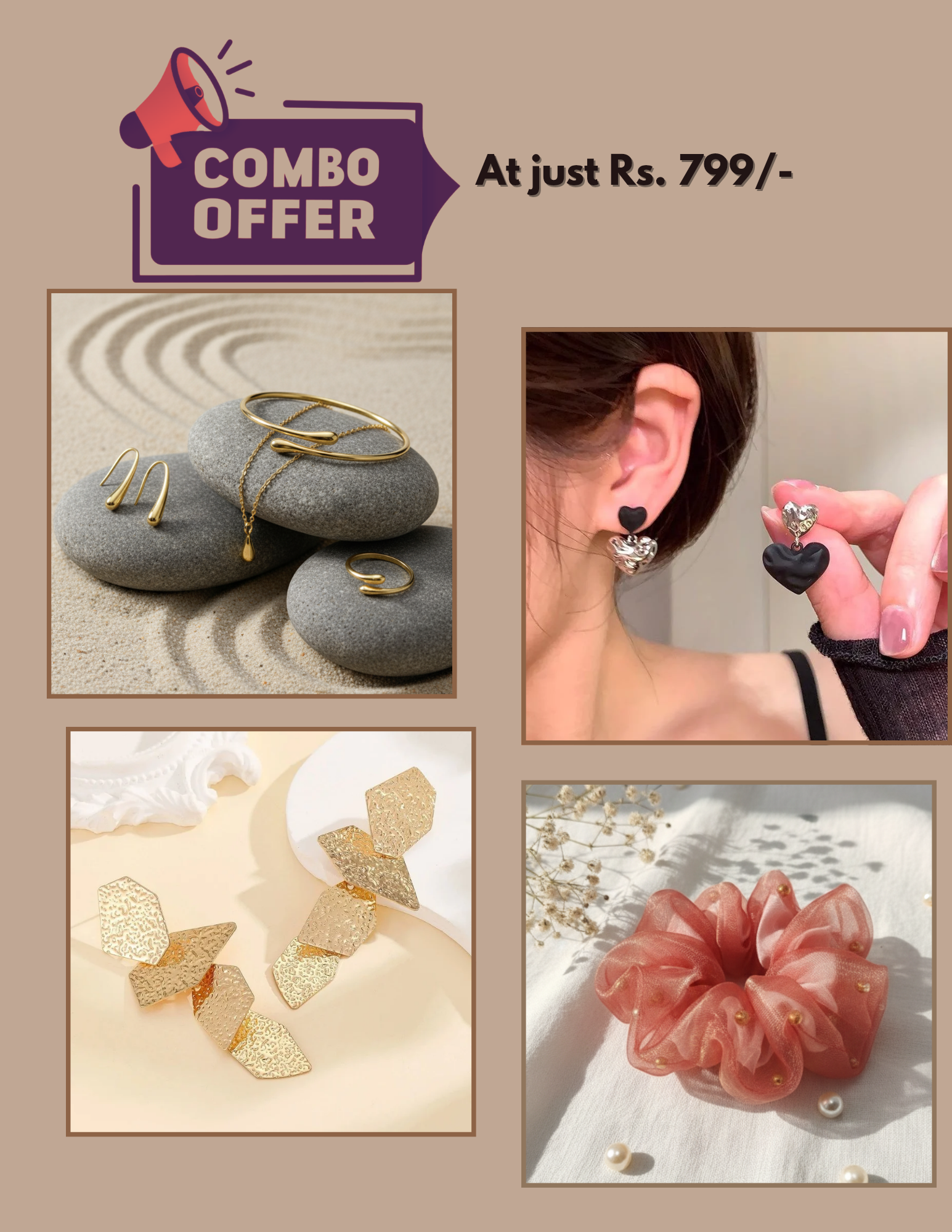 ✨ Nakshveda Luxe Gold & Heart Elegance Combo ✨