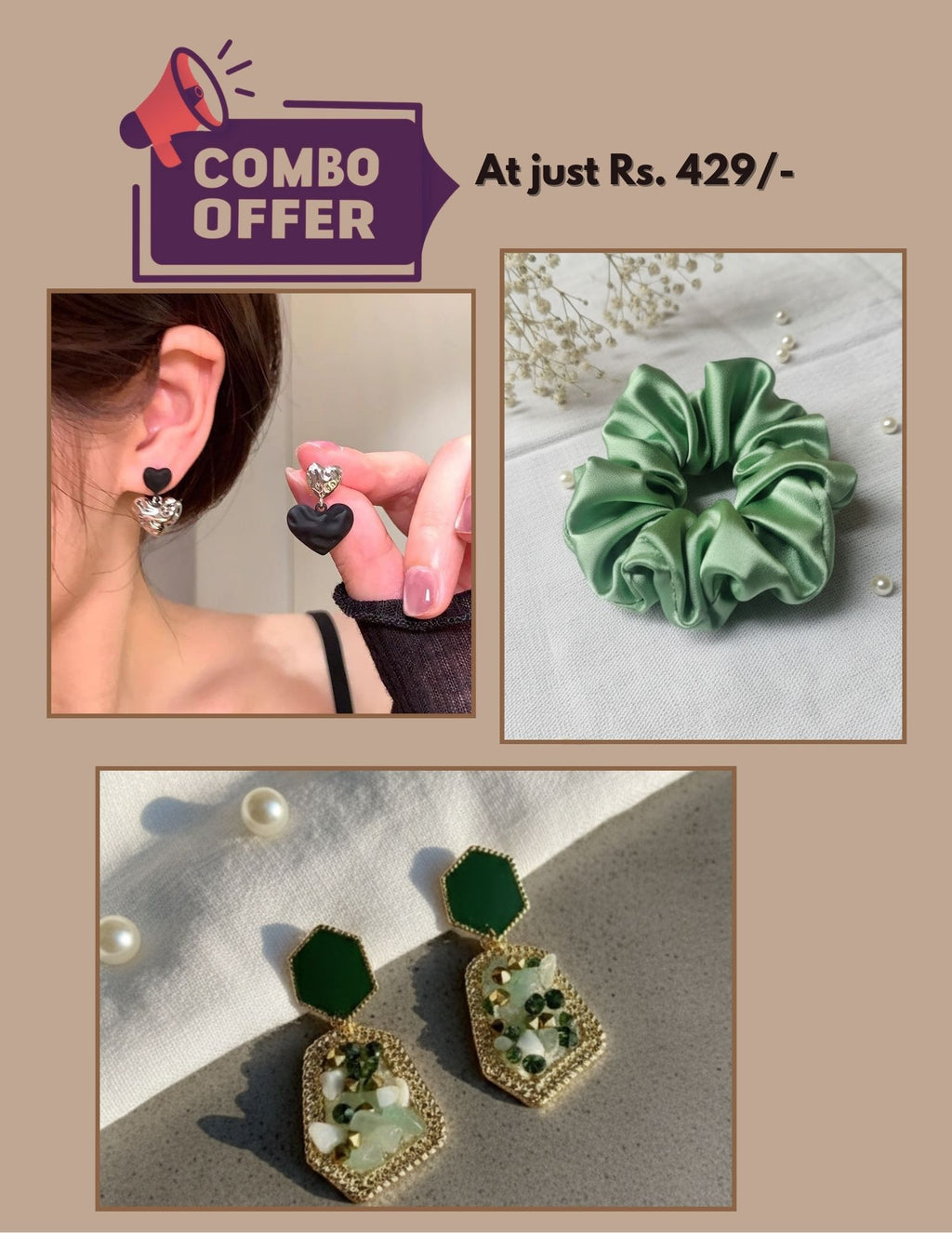 ✨ Nakshveda Elegant Green & Heart Charm Combo ✨