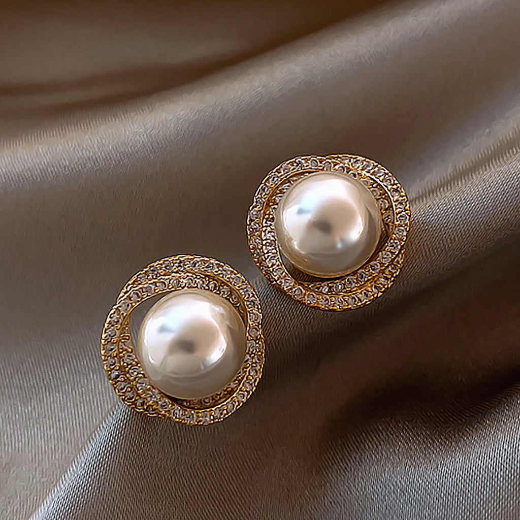 Radiant Pearl & Crystal Halo Stud Earrings
