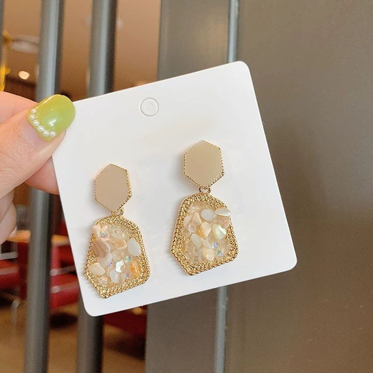 Geometric Resin & Crystal Mosaic Drop Earrings