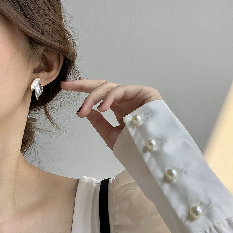 Enamel Leaf Duo Stud Earrings