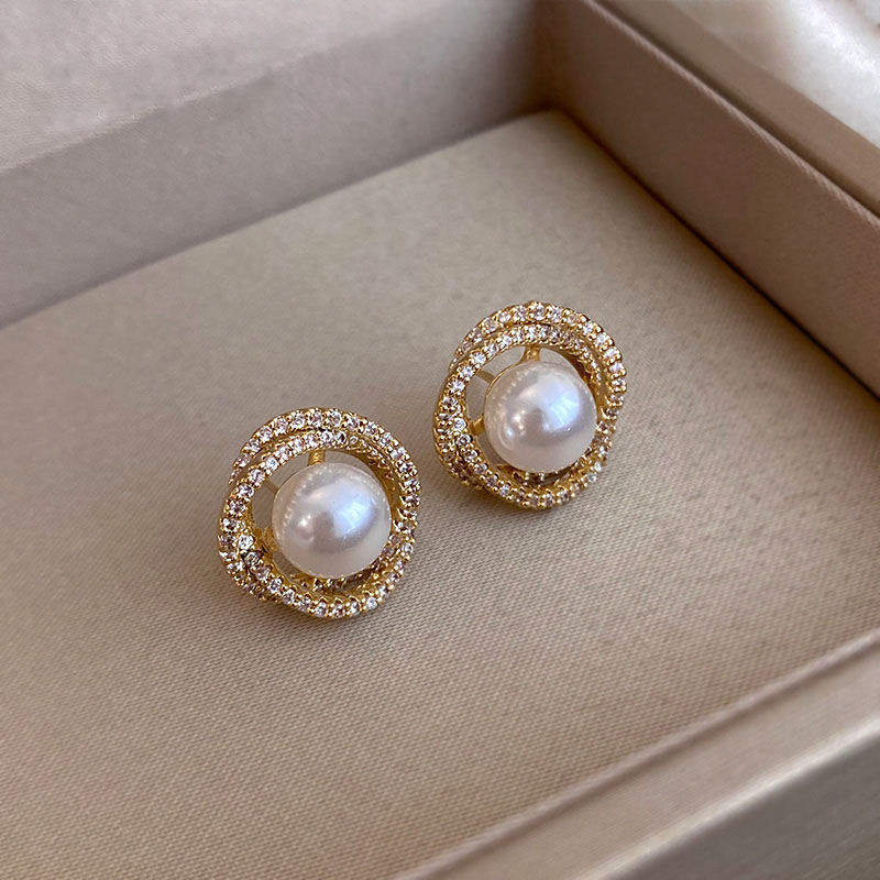 Radiant Pearl & Crystal Halo Stud Earrings
