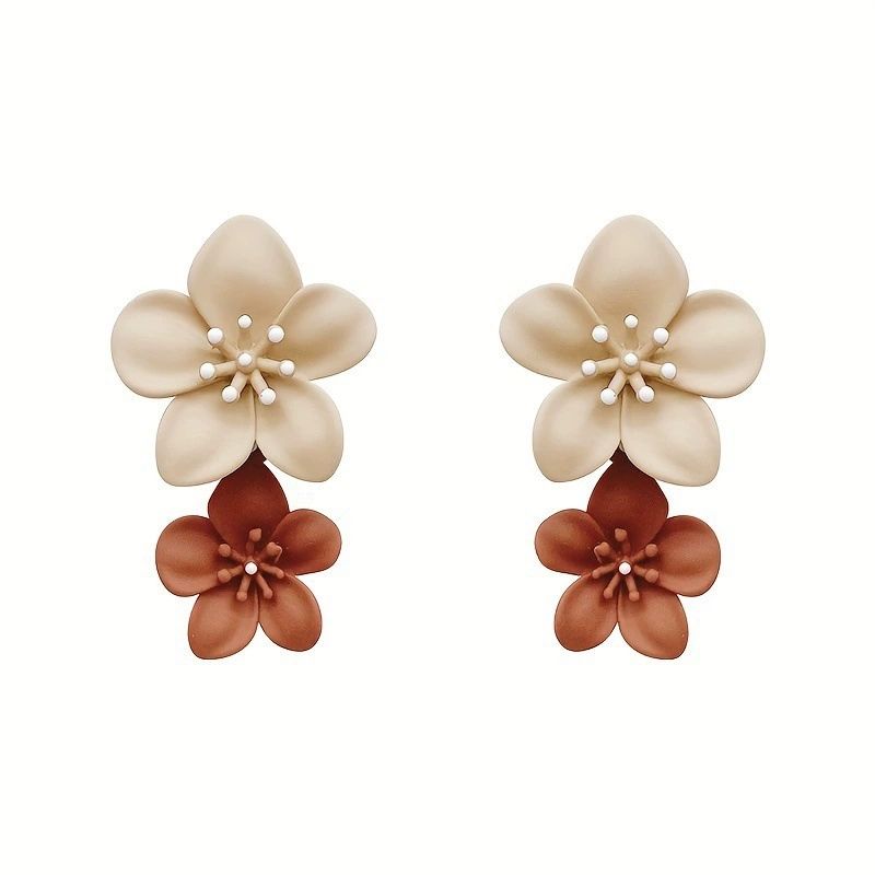 Vintage Dual-Tone Flower Drop Earrings