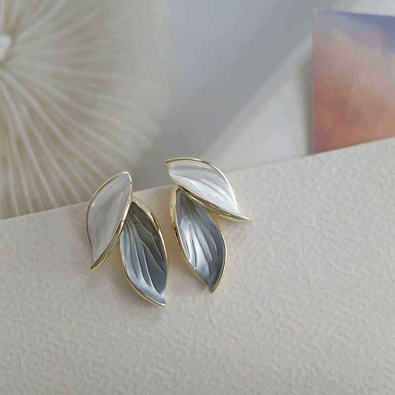 Enamel Leaf Duo Stud Earrings