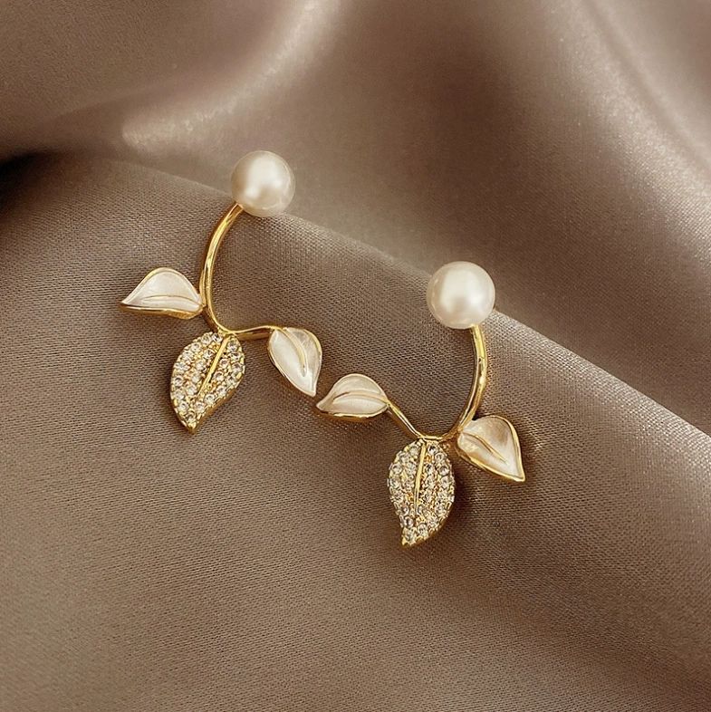 Pearl & Leaf Arc Earrings