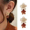 Vintage Dual-Tone Flower Drop Earrings
