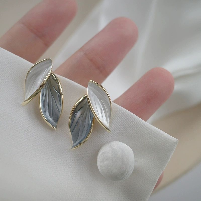 Enamel Leaf Duo Stud Earrings