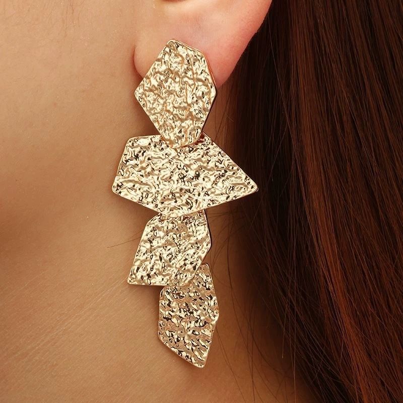 Textured Geometric Drop Earrings
