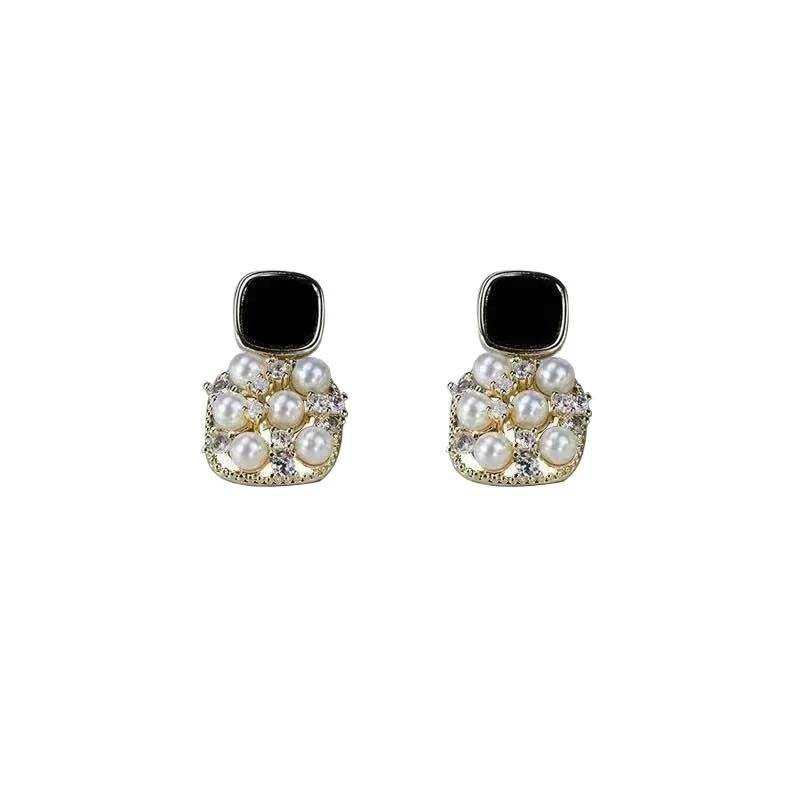 Elegant Pearl & Crystal Cluster Drop Earrings
