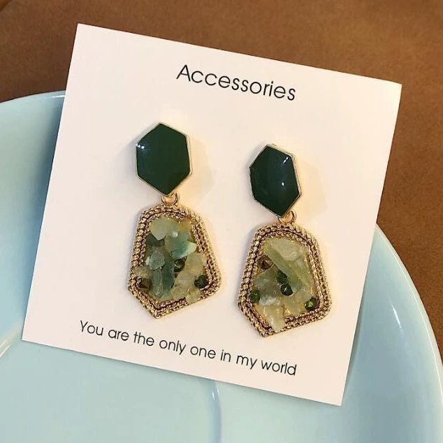 Geometric Resin & Crystal Mosaic Drop Earrings