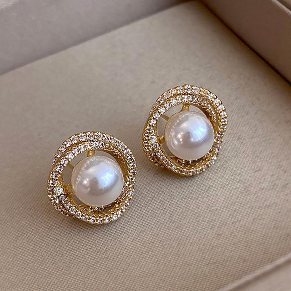 Radiant Pearl & Crystal Halo Stud Earrings
