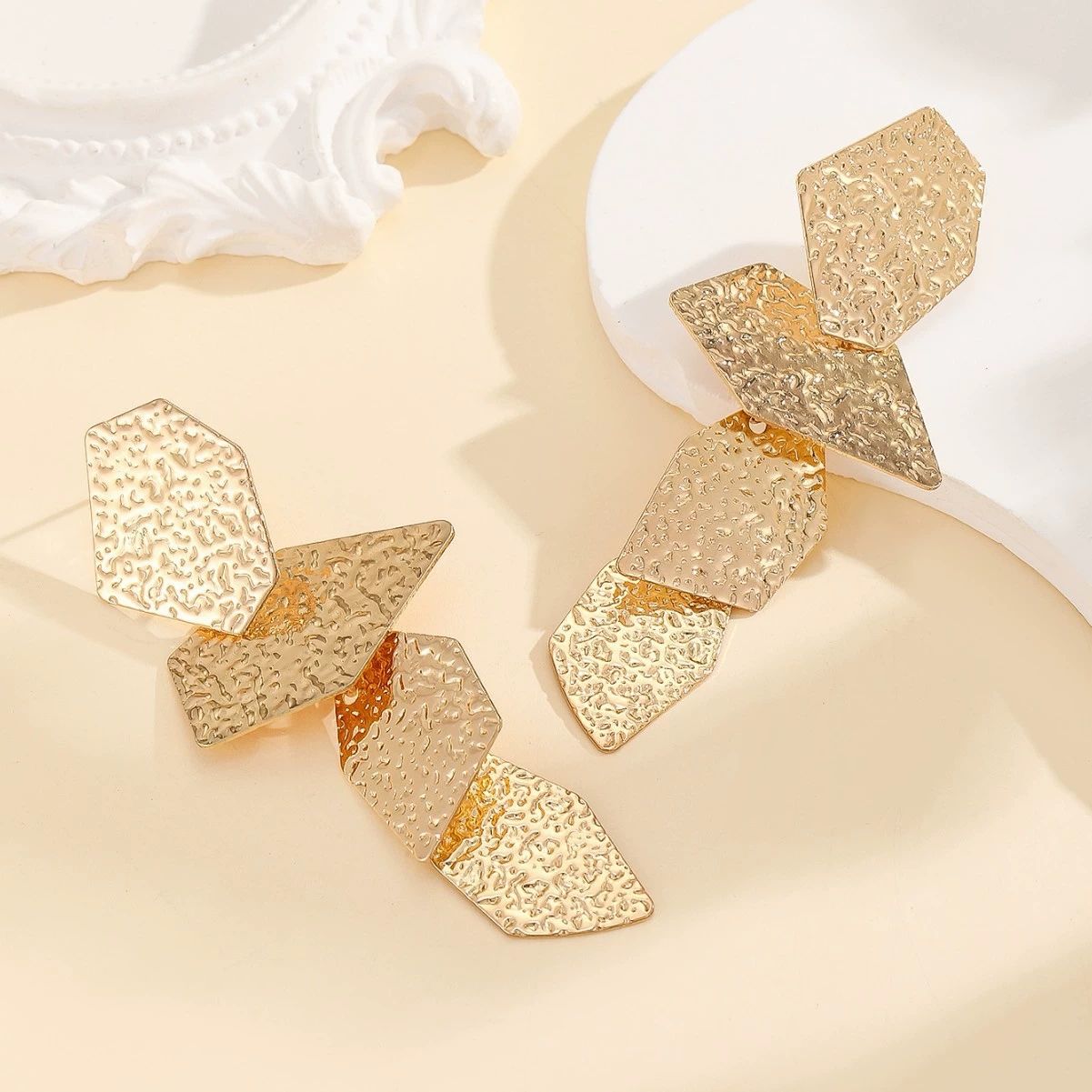 Textured Geometric Drop Earrings
