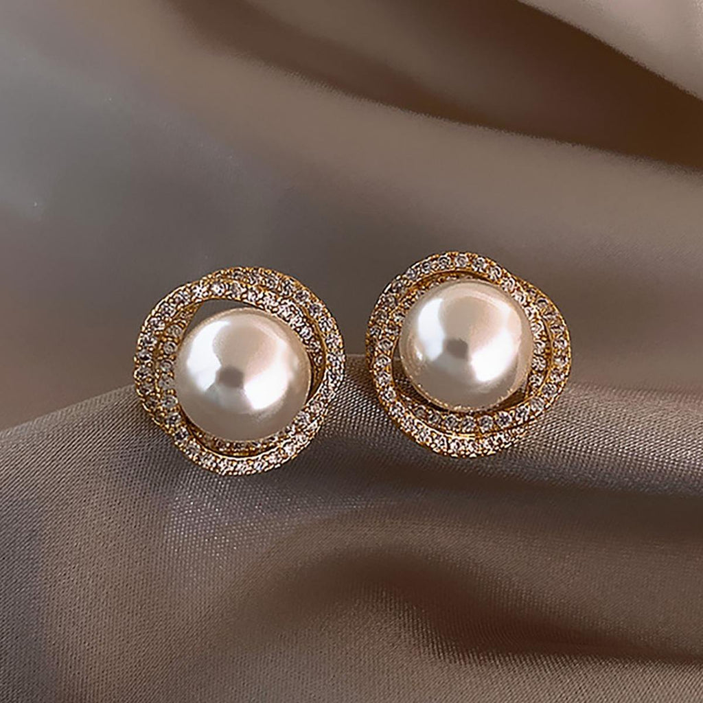 Radiant Pearl & Crystal Halo Stud Earrings