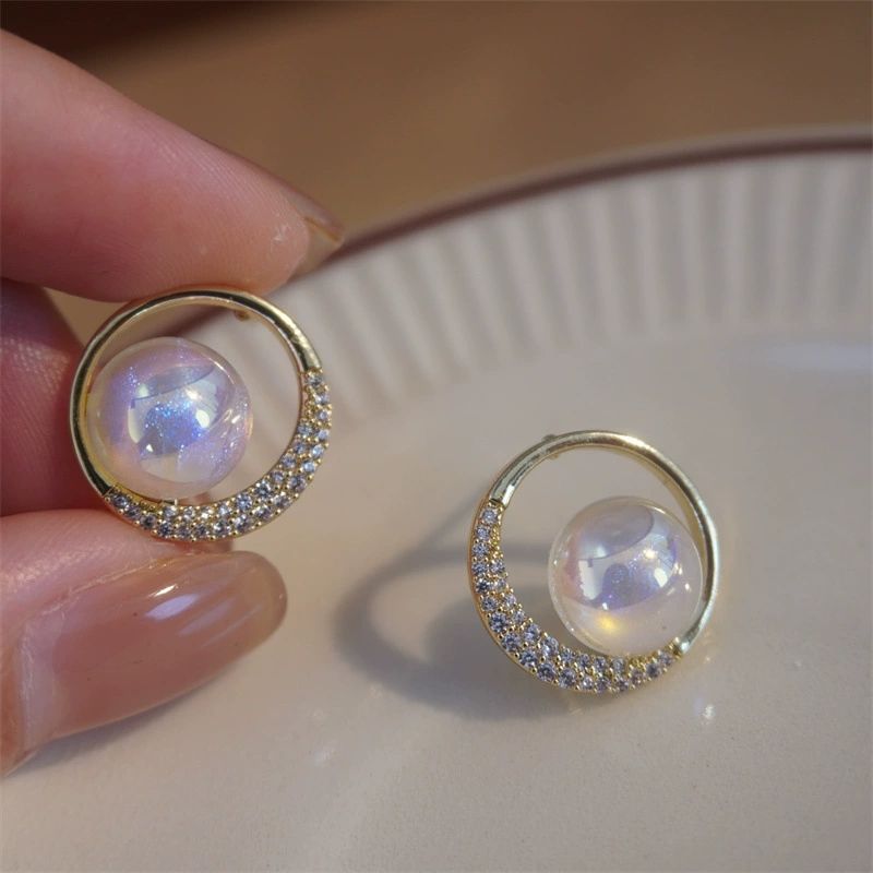 Luminous Pearl Orbit Stud Earrings