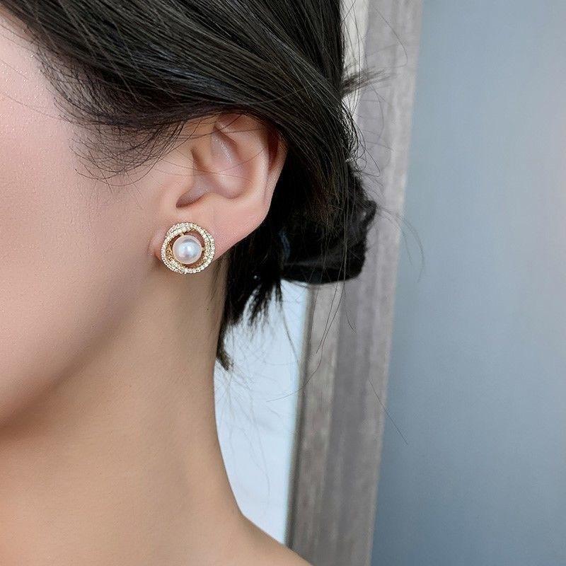 Radiant Pearl & Crystal Halo Stud Earrings
