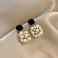 Elegant Pearl & Crystal Cluster Drop Earrings