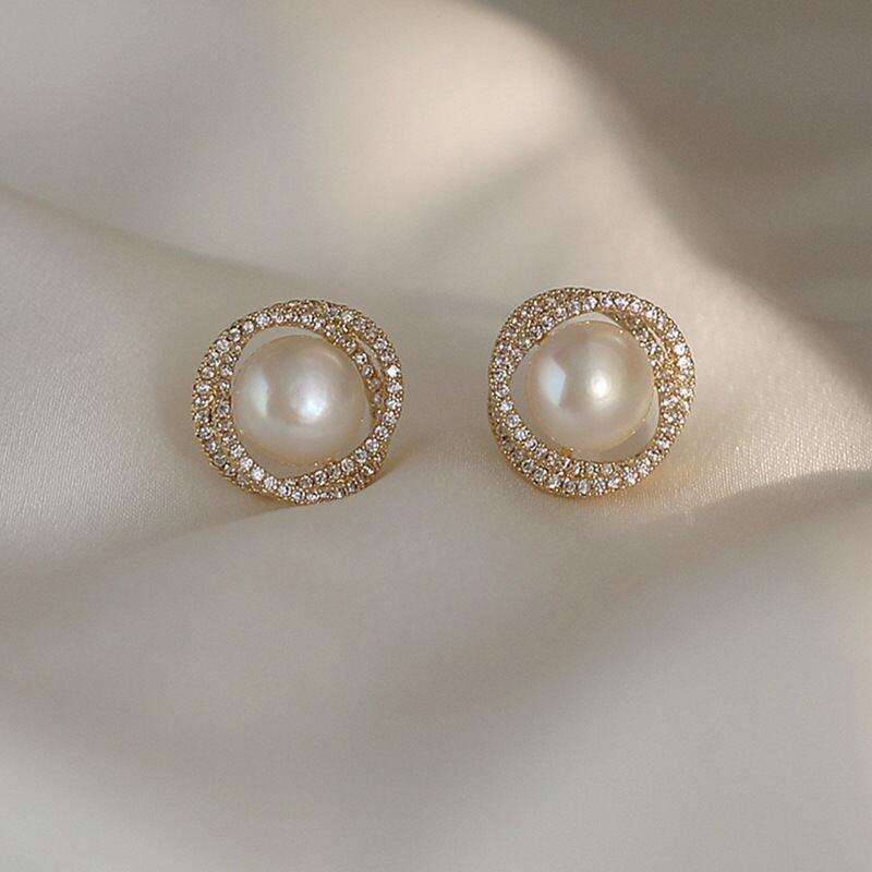 Radiant Pearl & Crystal Halo Stud Earrings