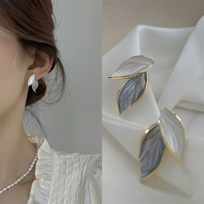 Enamel Leaf Duo Stud Earrings