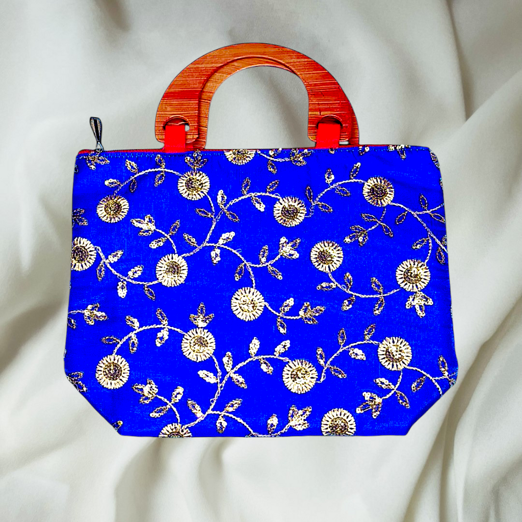 Elegant Embroidered Handbag with Wooden Handles