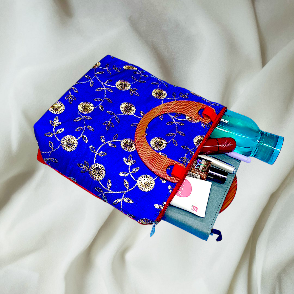 Elegant Embroidered Handbag with Wooden Handles