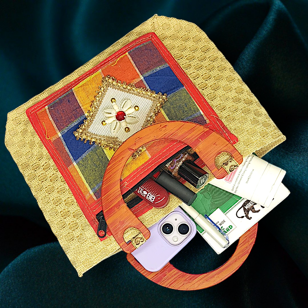 Vibrant Mosaic Handcrafted Jute hand Bag