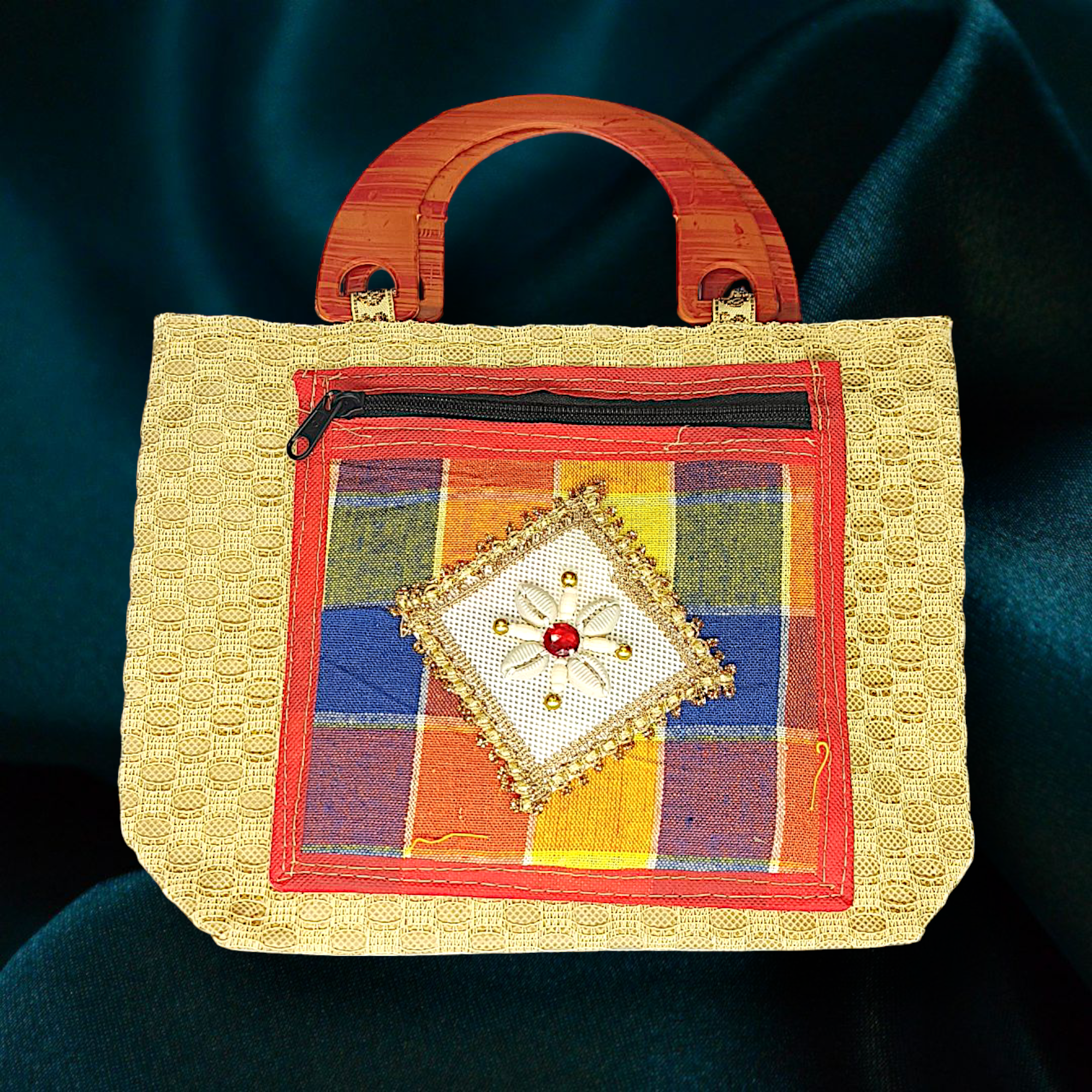 Vibrant Mosaic Handcrafted Jute hand Bag