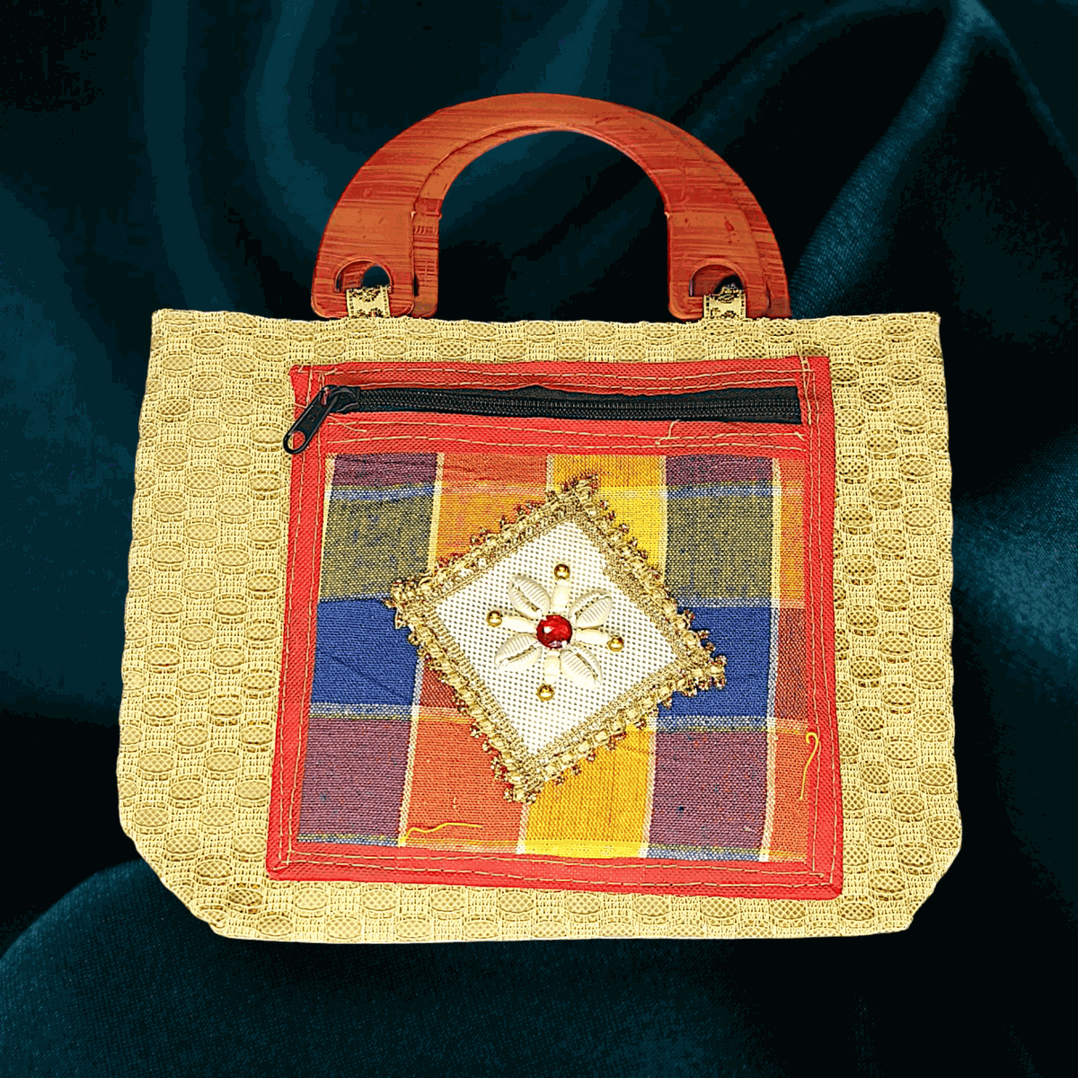 Vibrant Mosaic Handcrafted Jute Hand Bag