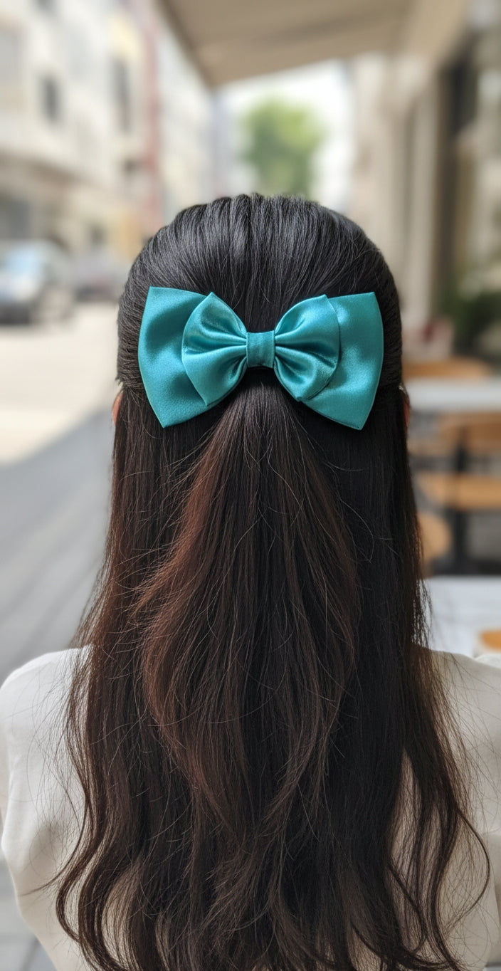 🎀 Teal Satin Bow Hair Clip – Elegant Everyday Accessory 🎀