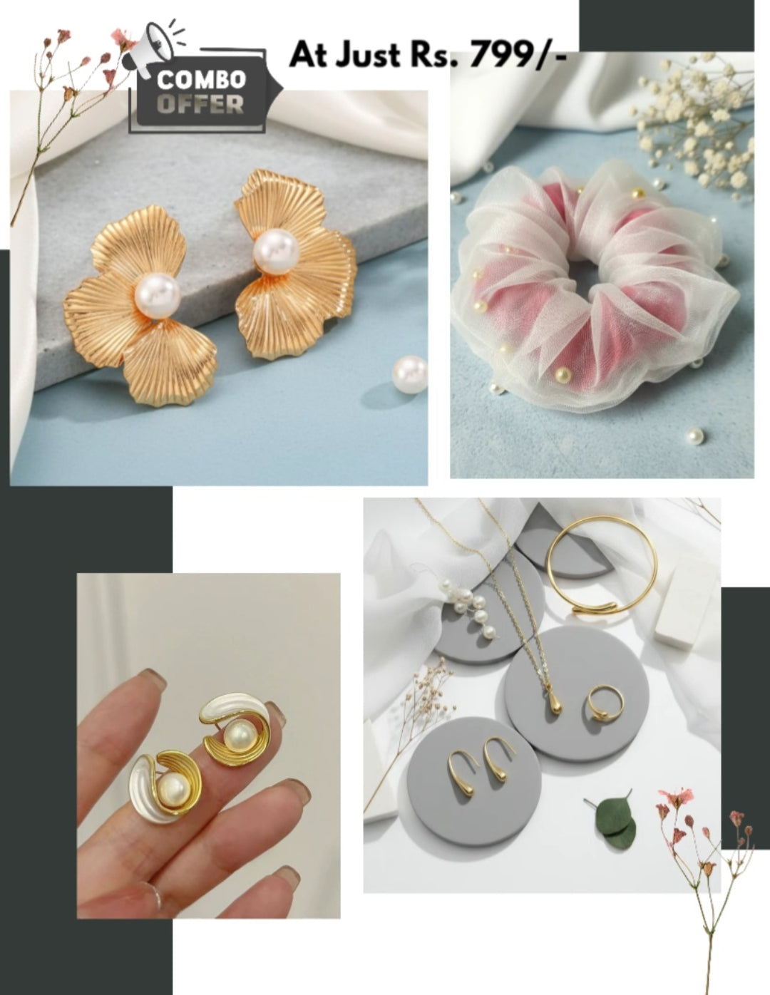 ✨ Nakshveda Luxe Pearl & Gold Combo ✨