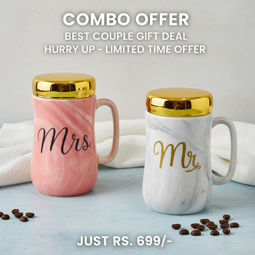 💑 Nakshveda Mr & Mrs Marble Mug Combo 💑