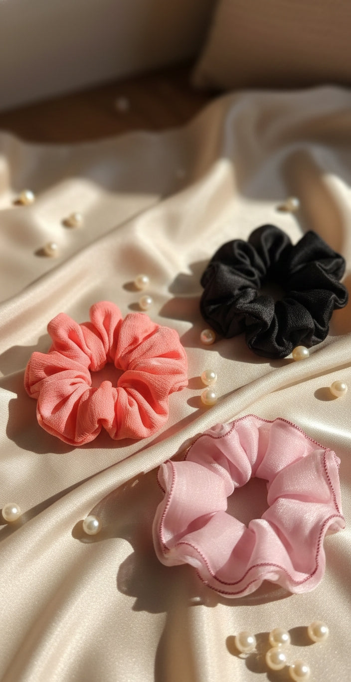 ✨ Elegant Satin Scrunchie Combo – Soft Pastel & Classic Shades ✨