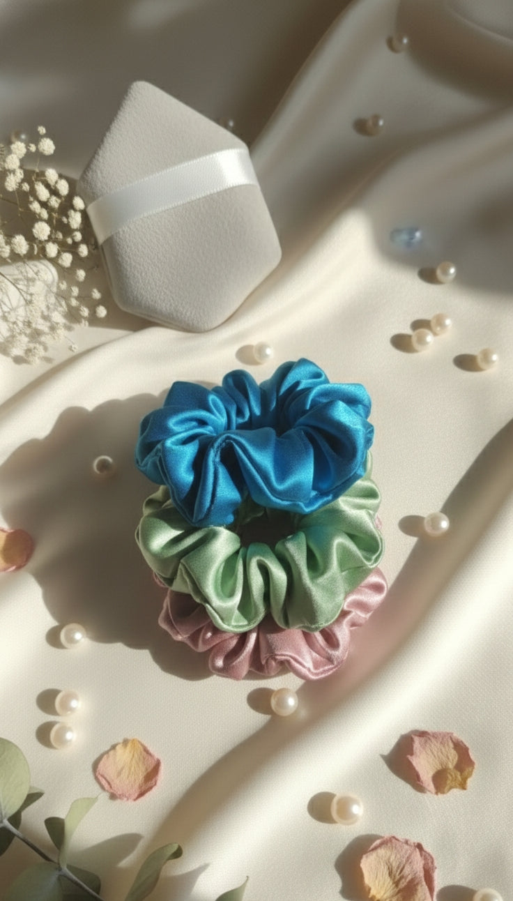 ✨ Premium Satin Scrunchie Trio – Soft Shine Hair Accessory Set ✨