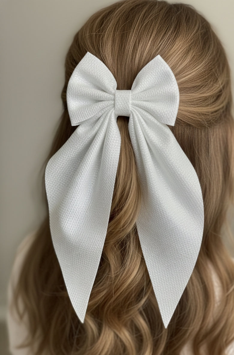 🎀 Elegant White Satin Bow Hair Clip 🎀