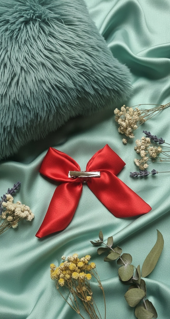 🎀 Elegant Red Satin Bow Hair Accessory ❤️