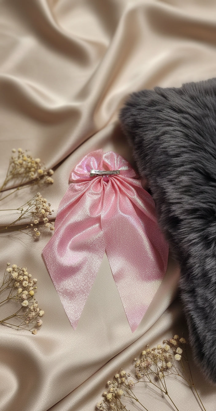 🎀 Pastel Pink Iridescent Bow Hair Clip 🎀
