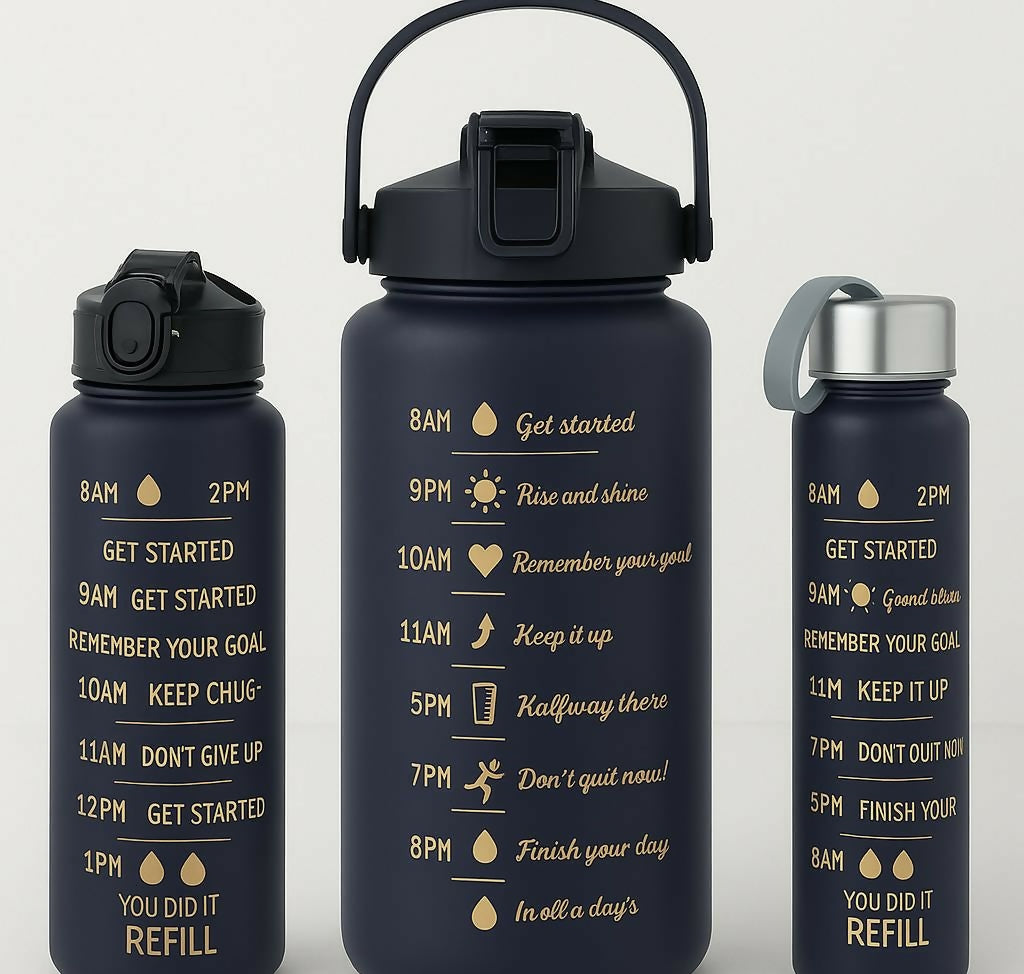 💧 HydroMate™ Black Water Bottle Set – 3 Sizes for Every Lifestyle 🖤✨